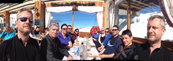 Paula is in the middle on the right side of the party. Simon is with neck protector over his head. Photo: Facebook